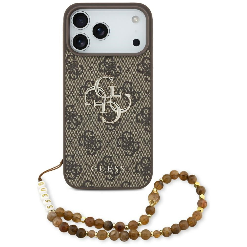 Etui til Apple iPhone 17 Pro Max, Guess, 4G Classic Logo med Perle Strop, Brun