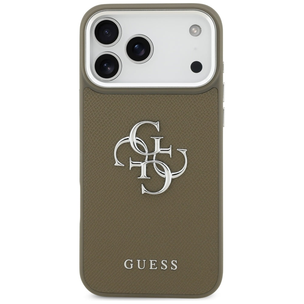 Case for Apple iPhone 17 Pro Max, Guess, 4G Grained Big And Classic Logo, Silver Brown