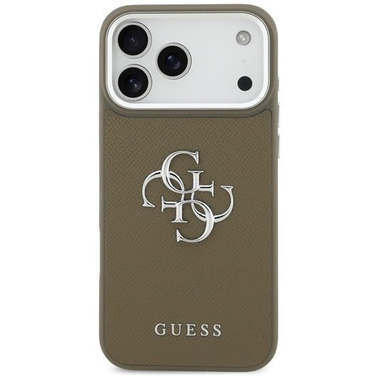 Etui til Apple iPhone 17 Pro Max, Guess, 4G Grained Big And Classic Logo, Brun Sølvfarvet