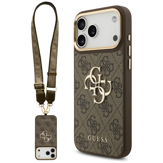 Etui til Apple iPhone 17 Pro Max, Guess, Big 4G Classic Logo med stor rem, Brun