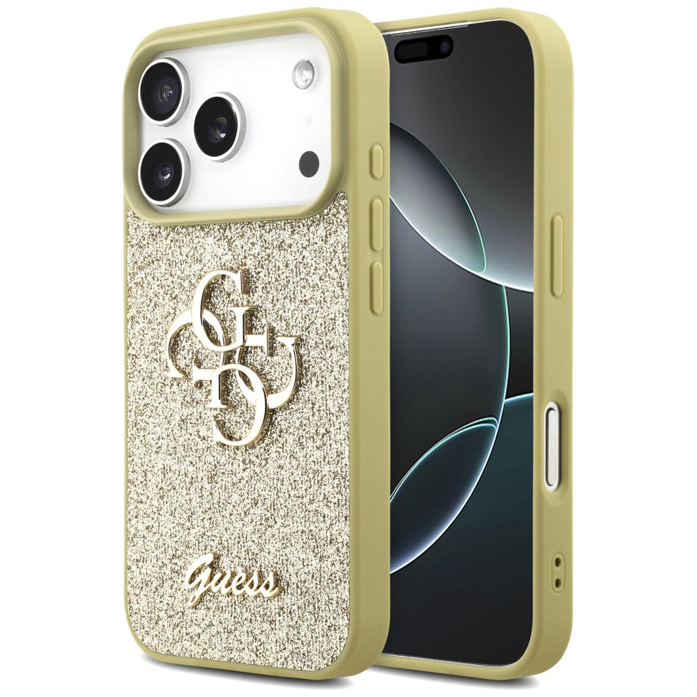 Etui til Apple iPhone 17 Pro Max, Guess, Fixed Glitter Big 4G, Gylden
