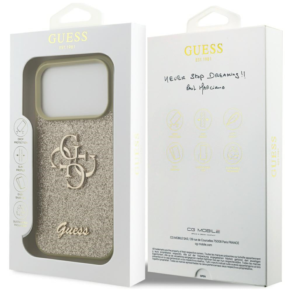 Etui til Apple iPhone 17 Pro Max, Guess, Fixed Glitter Big 4G, Gylden