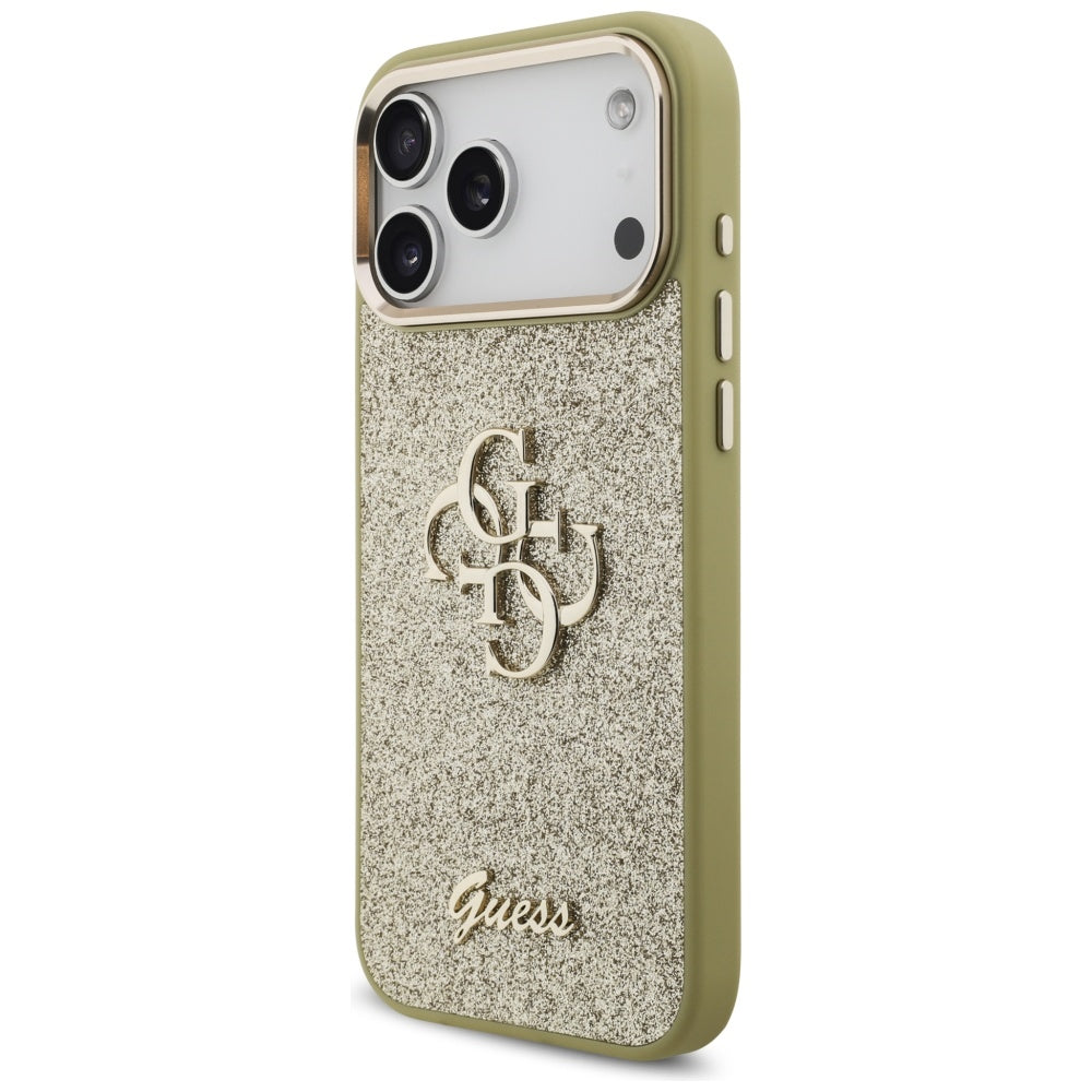 Etui til Apple iPhone 17 Pro Max, Guess, Fixed Glitter Big 4G Metal Frame, Gylden