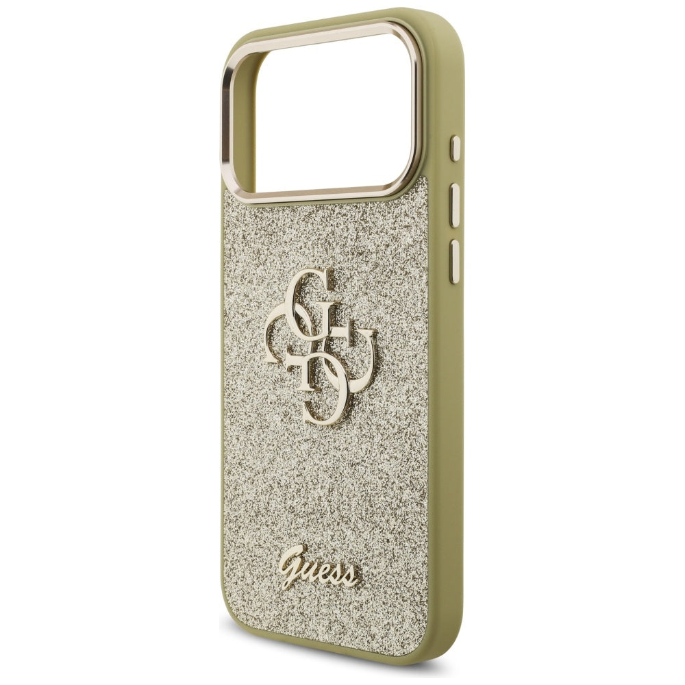 Etui til Apple iPhone 17 Pro Max, Guess, Fixed Glitter Big 4G Metal Frame, Gylden