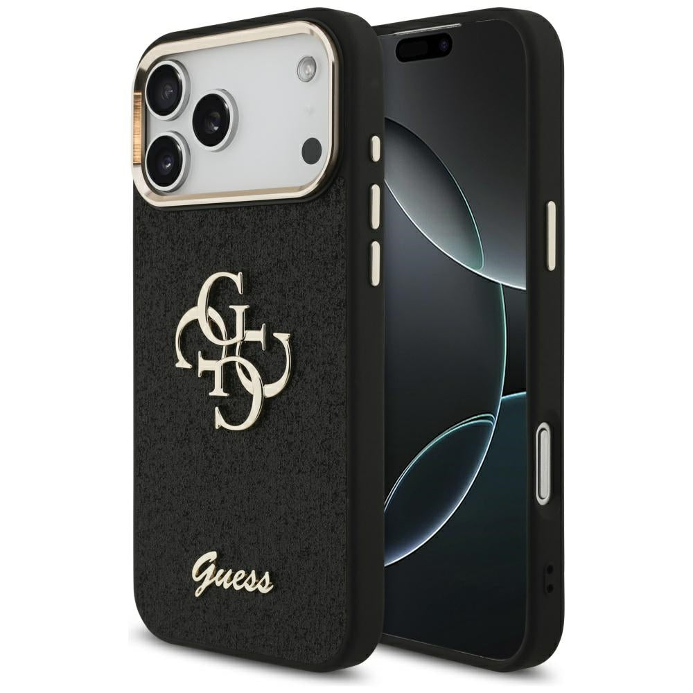 Etui til Apple iPhone 17 Pro Max, Guess, Fixed Glitter Big 4G Metal Frame, Sort