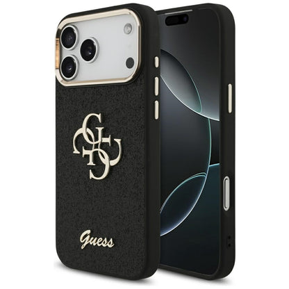 Etui til Apple iPhone 17 Pro Max, Guess, Fixed Glitter Big 4G Metal Frame, Sort