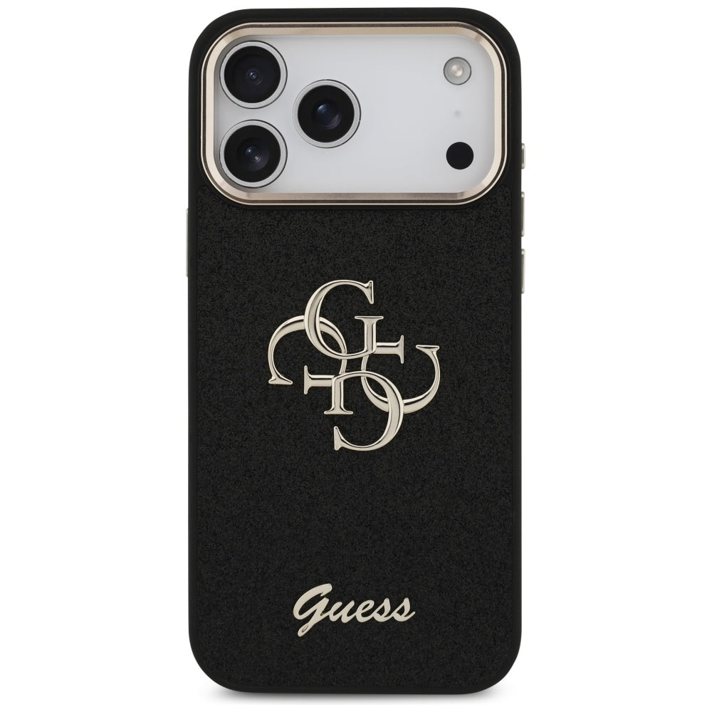 Etui til Apple iPhone 17 Pro Max, Guess, Fixed Glitter Big 4G Metal Frame, Sort