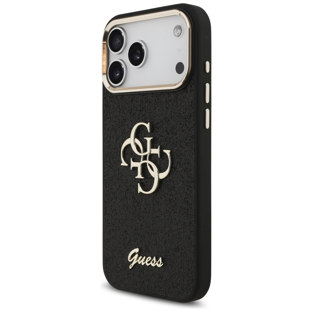 Etui til Apple iPhone 17 Pro Max, Guess, Fixed Glitter Big 4G Metal Frame, Sort