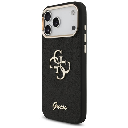 Etui til Apple iPhone 17 Pro Max, Guess, Fixed Glitter Big 4G Metal Frame, Sort