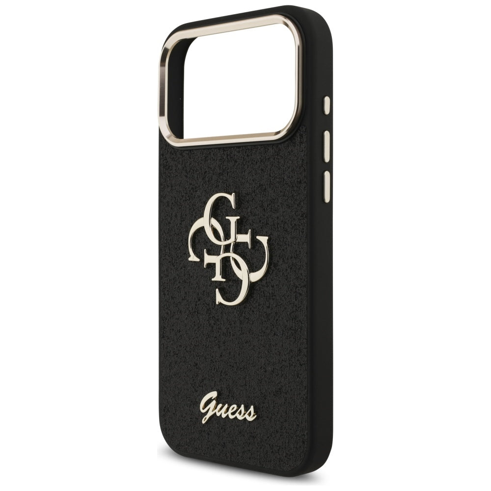 Etui til Apple iPhone 17 Pro Max, Guess, Fixed Glitter Big 4G Metal Frame, Sort