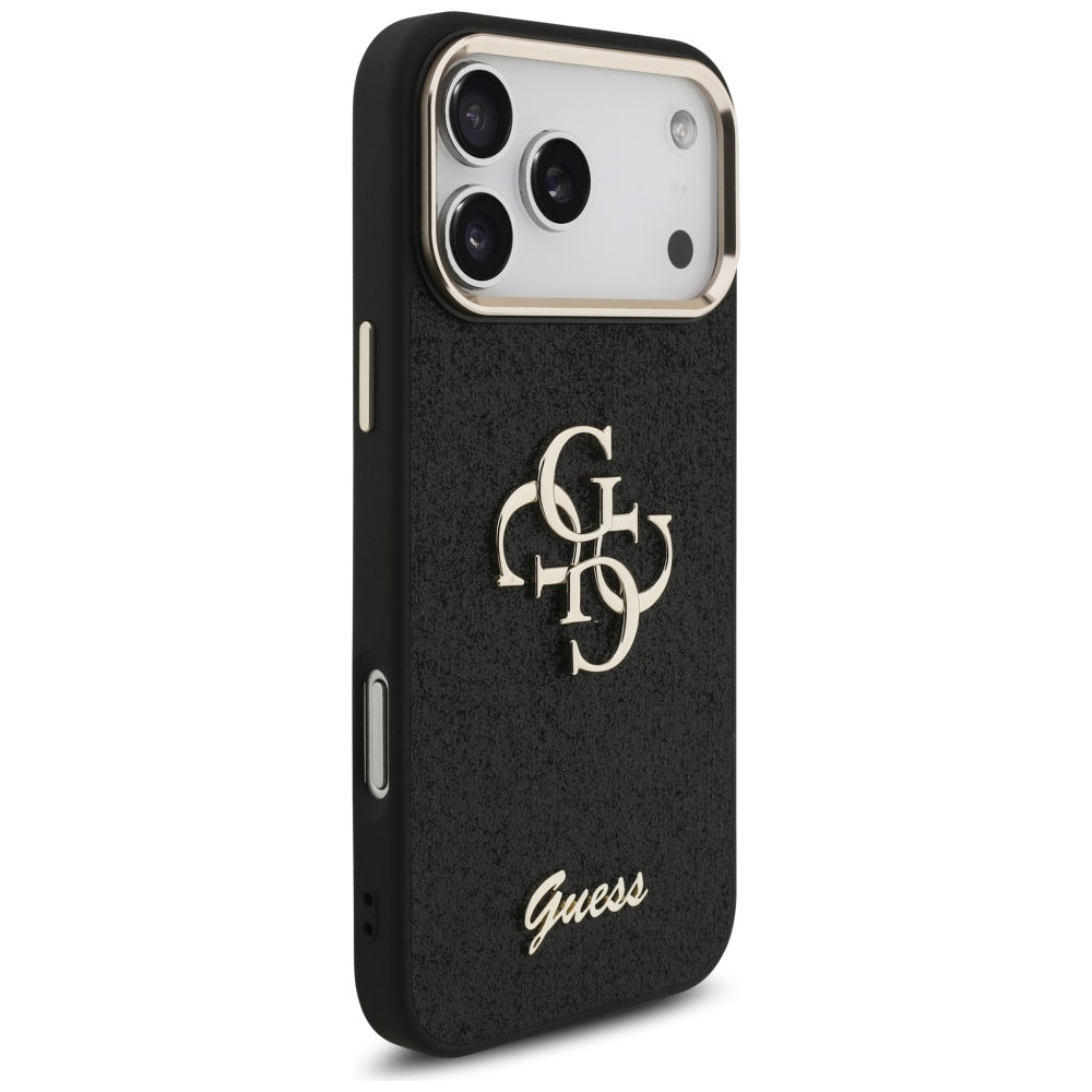 Etui til Apple iPhone 17 Pro Max, Guess, Fixed Glitter Big 4G Metal Frame, Sort