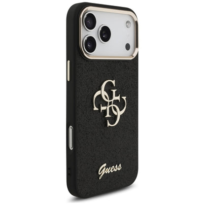 Etui til Apple iPhone 17 Pro Max, Guess, Fixed Glitter Big 4G Metal Frame, Sort