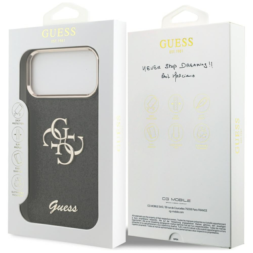Etui til Apple iPhone 17 Pro Max, Guess, Fixed Glitter Big 4G Metal Frame, Sort