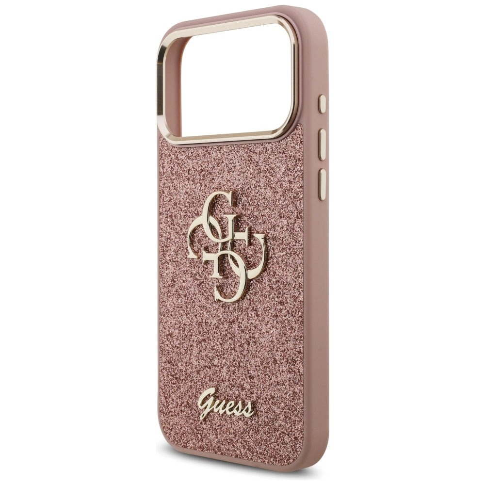 Etui til Apple iPhone 17 Pro Max, Guess, Fixed Glitter Big 4G Metal Frame, Pink