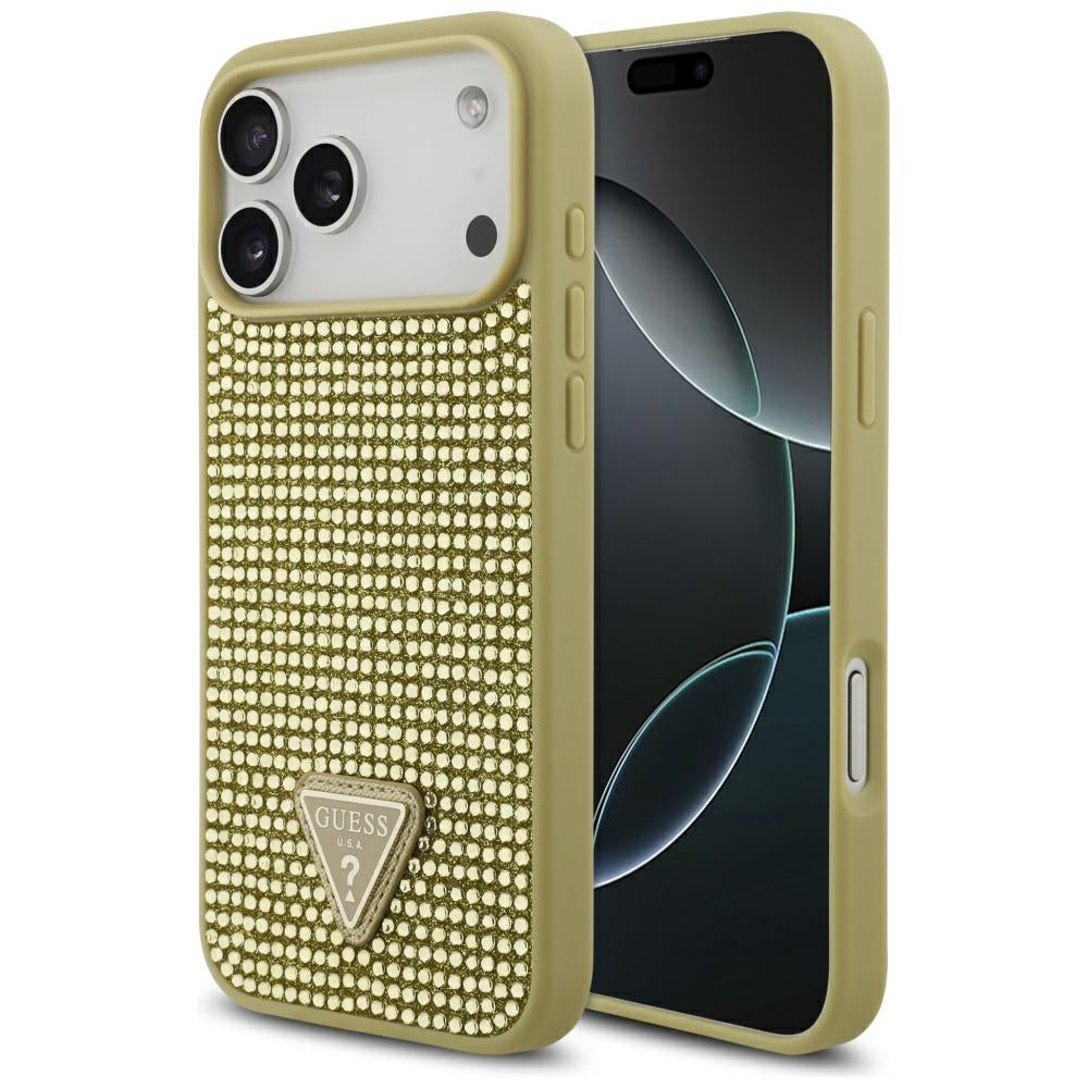 Etui til Apple iPhone 17 Pro Max, Guess, Rhinestone Triangle Logo, Gylden