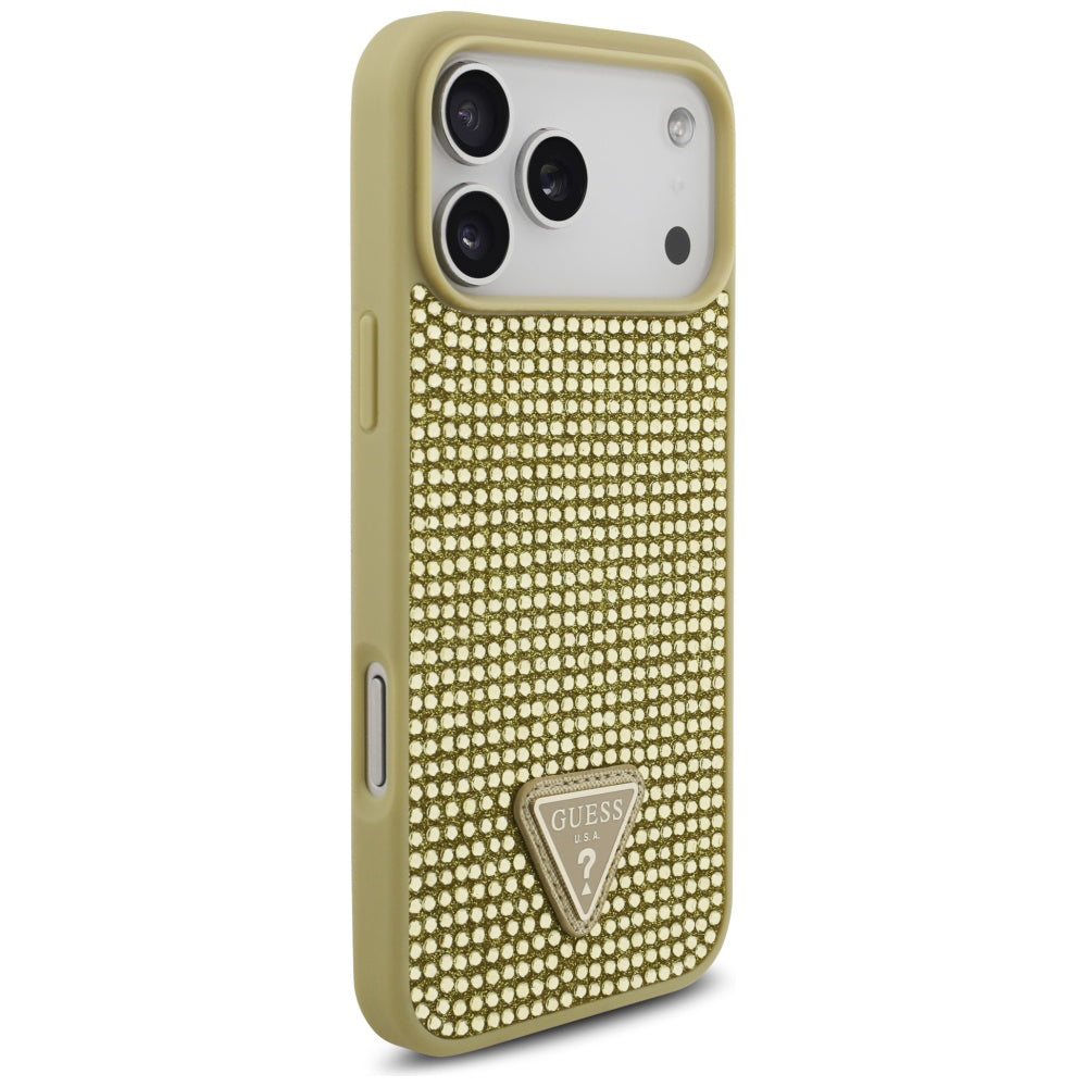 Etui til Apple iPhone 17 Pro Max, Guess, Rhinestone Triangle Logo, Gylden