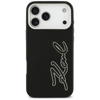 Etui til Apple iPhone 17 Pro Max, Karl Lagerfeld, FW Grained Signature Logo, Sort