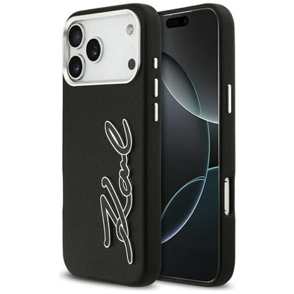 Etui til Apple iPhone 17 Pro Max, Karl Lagerfeld, FW Grained Signature Logo, Sort
