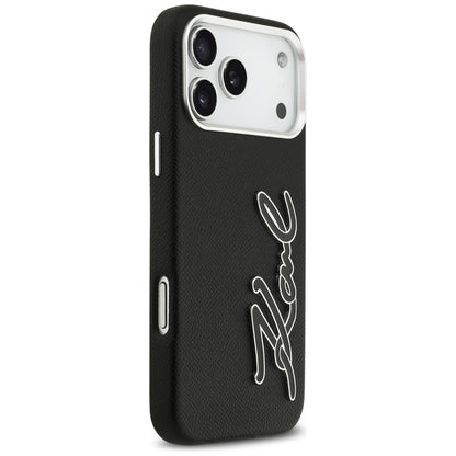 Etui til Apple iPhone 17 Pro Max, Karl Lagerfeld, FW Grained Signature Logo, Sort