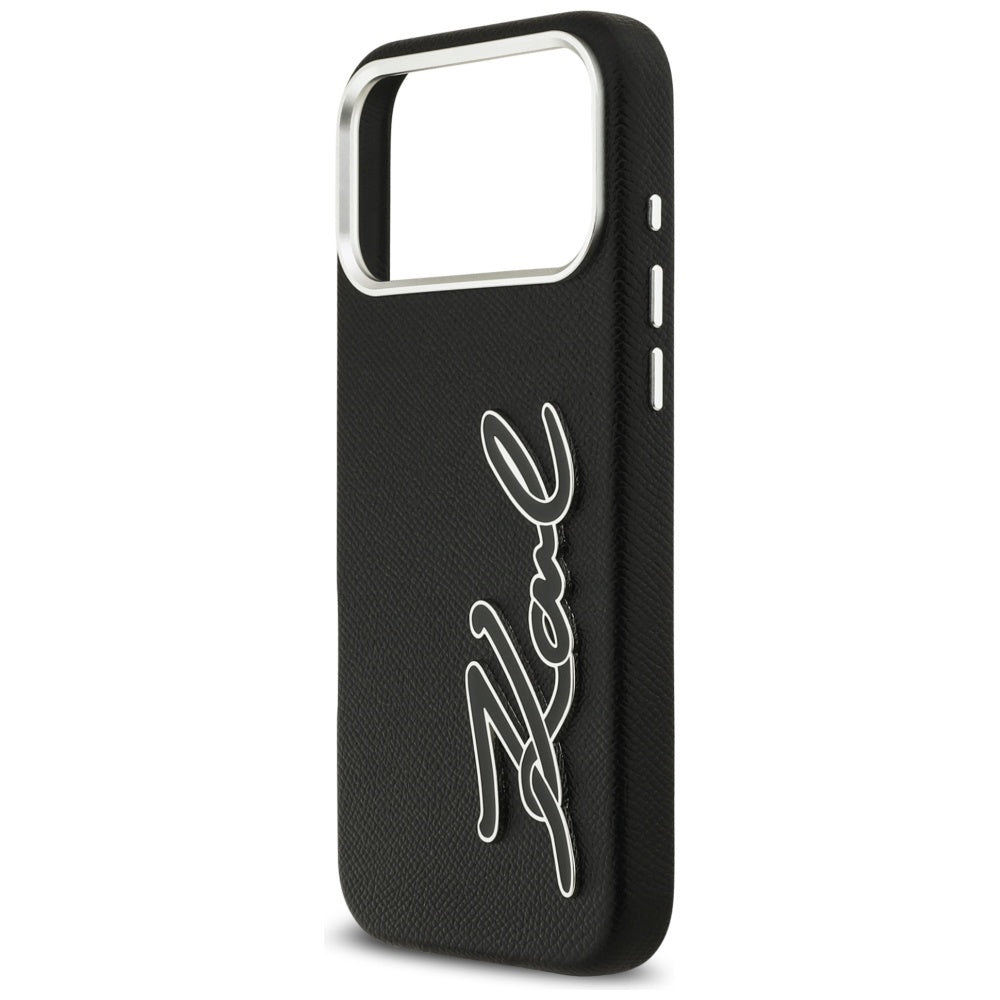 Etui til Apple iPhone 17 Pro Max, Karl Lagerfeld, FW Grained Signature Logo, Sort