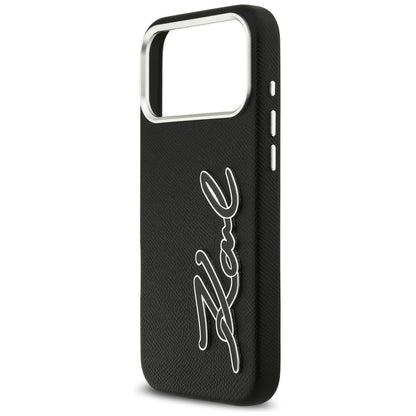 Etui til Apple iPhone 17 Pro Max, Karl Lagerfeld, FW Grained Signature Logo, Sort