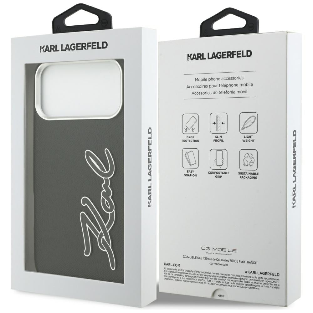 Etui til Apple iPhone 17 Pro Max, Karl Lagerfeld, FW Grained Signature Logo, Sort
