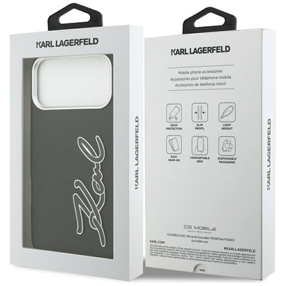 Etui til Apple iPhone 17 Pro Max, Karl Lagerfeld, FW Grained Signature Logo, Sort
