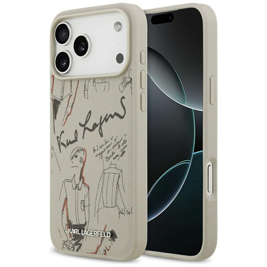 Etui til Apple iPhone 17 Pro Max, Karl Lagerfeld, Grained Pattern Logo, Grå