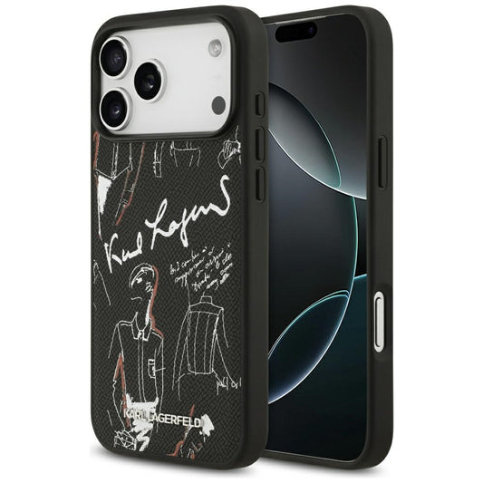 Etui til Apple iPhone 17 Pro Max, Karl Lagerfeld, Grained Pattern Logo, Sort
