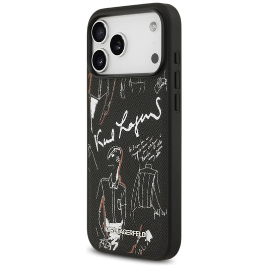 Etui til Apple iPhone 17 Pro Max, Karl Lagerfeld, Grained Pattern Logo, Sort