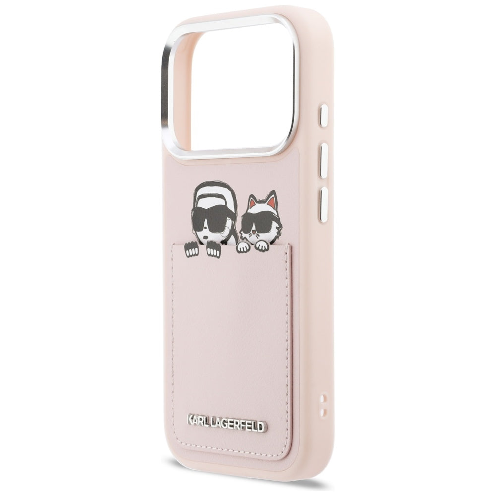 Etui til Apple iPhone 17 Pro Max, Karl Lagerfeld, Karl & Choupette Print med lomme, Pink