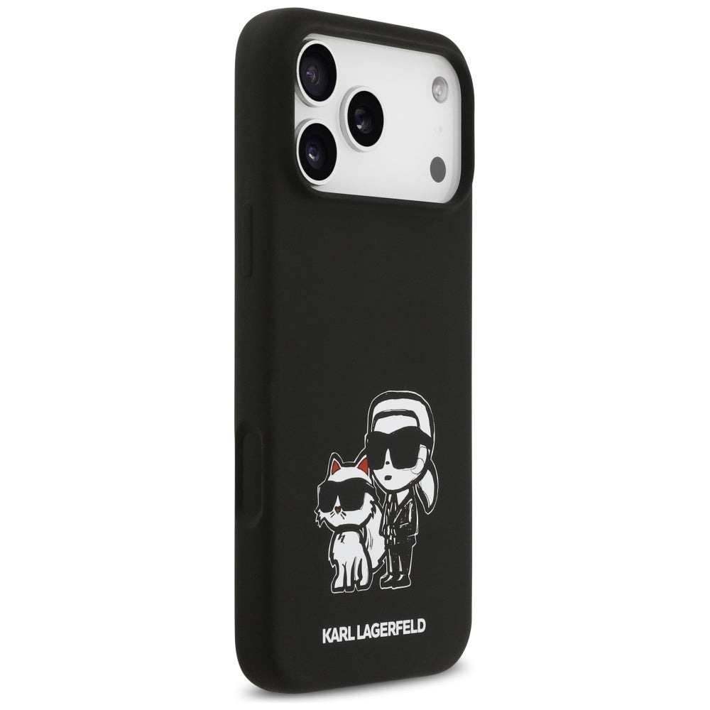 Etui til Apple iPhone 17 Pro Max, Karl Lagerfeld, Sketch and Logo Karl & Choupette, Sort