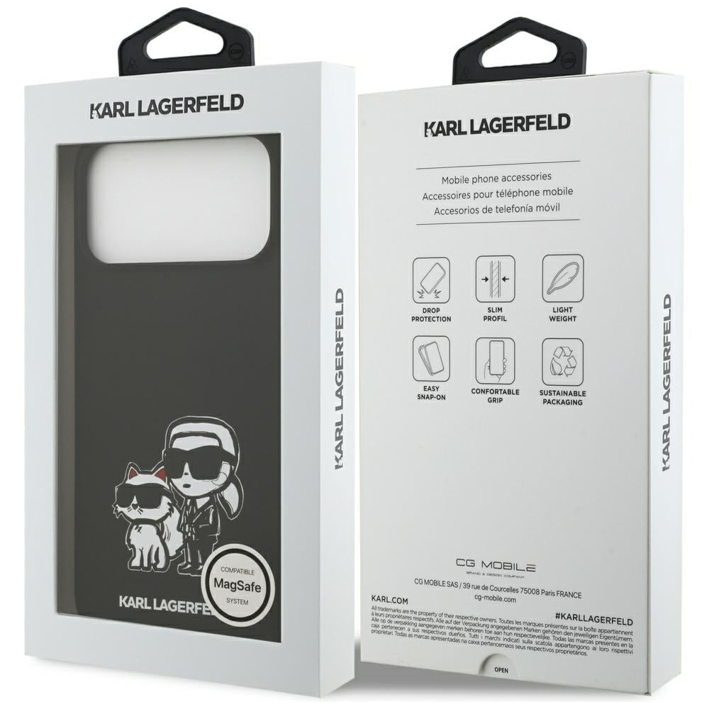 Etui til Apple iPhone 17 Pro Max, Karl Lagerfeld, Sketch and Logo Karl & Choupette, Sort