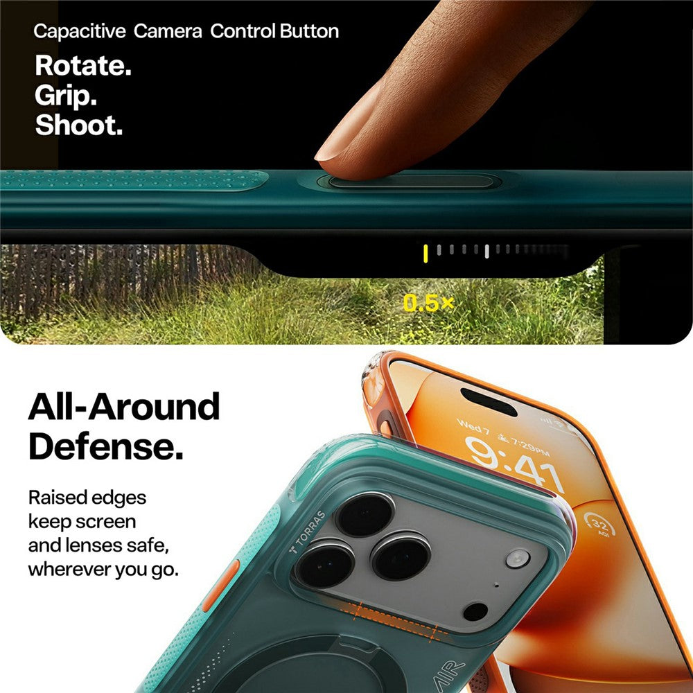 Cover til Apple iPhone 17 Pro Max, Torras, Ostand Spin Air, Grøn
