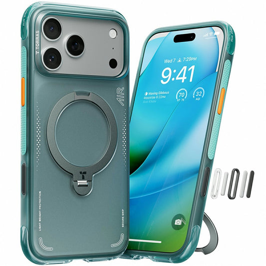 Cover til Apple iPhone 17 Pro, Torras, Ostand Spin Air, Grøn