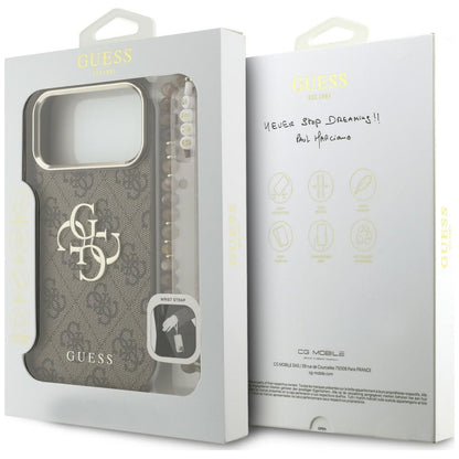 Etui til Apple iPhone 18 Pro / 17 Pro, Guess, 4G Classic Logo with Strap, gyldenbrun