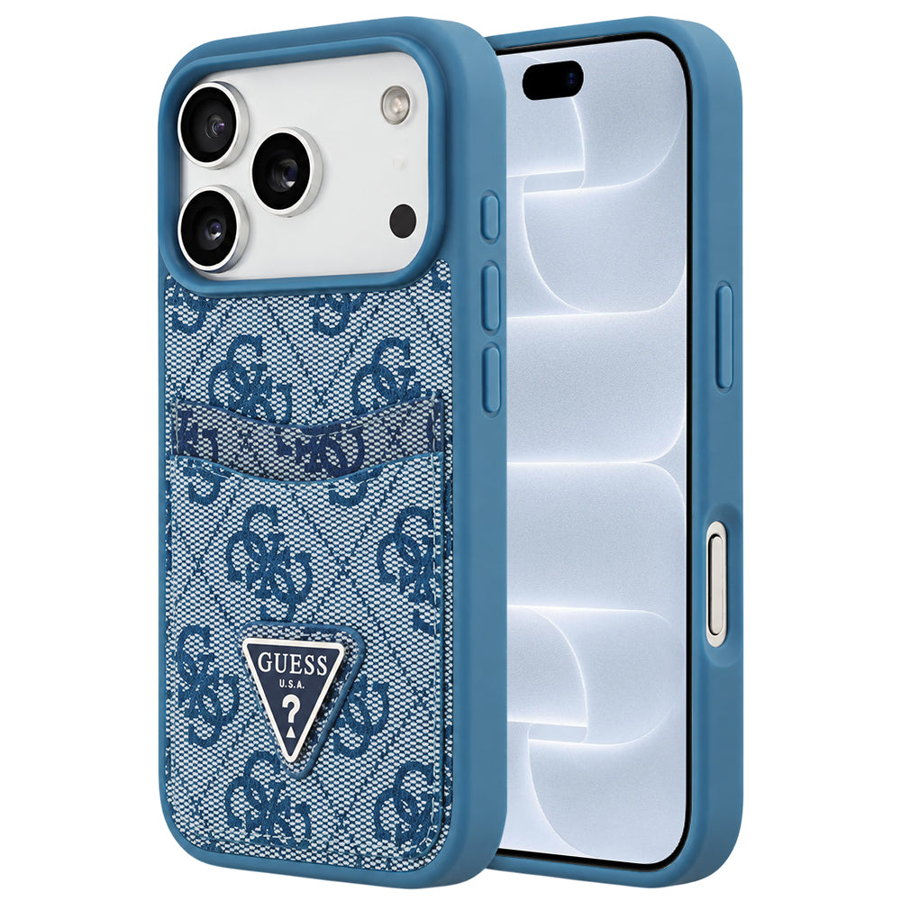 Cover til Apple iPhone 18 Pro / 17 Pro, Guess, 4G Double Card Triangle, blå