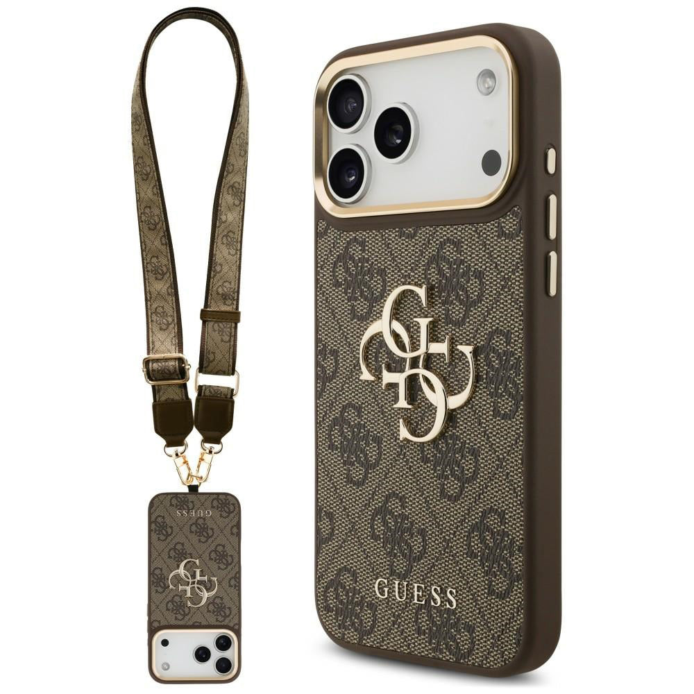Etui til Apple iPhone 18 Pro / 17 Pro, Guess, Big 4G Classic Logo & Big Strap Metal Buttons, brun