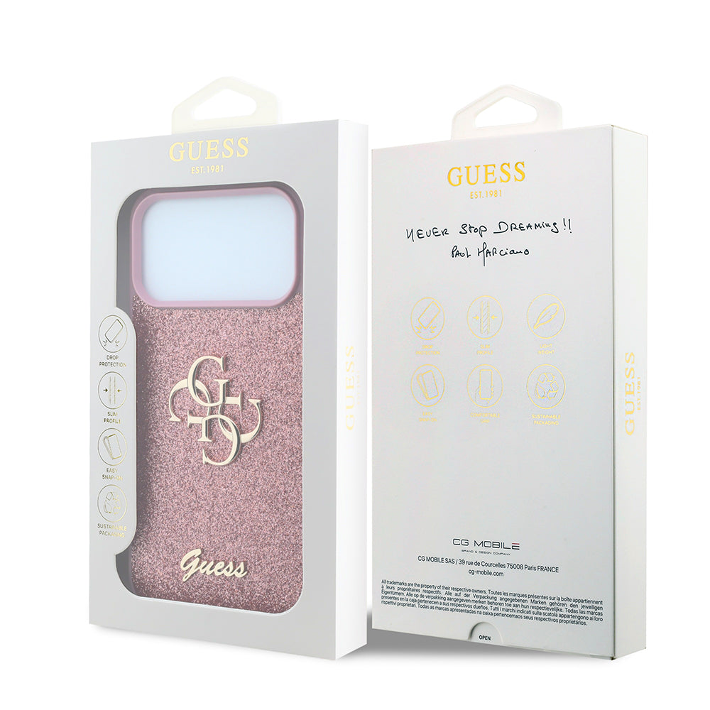 Cover til Apple iPhone 18 Pro / 17 Pro, Guess, Fixed Glitter Big 4G, Pink