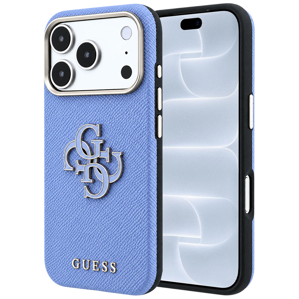 Cover til Apple iPhone 18 Pro / 17 Pro, Guess, Grained Big Resin Logo, Bleu