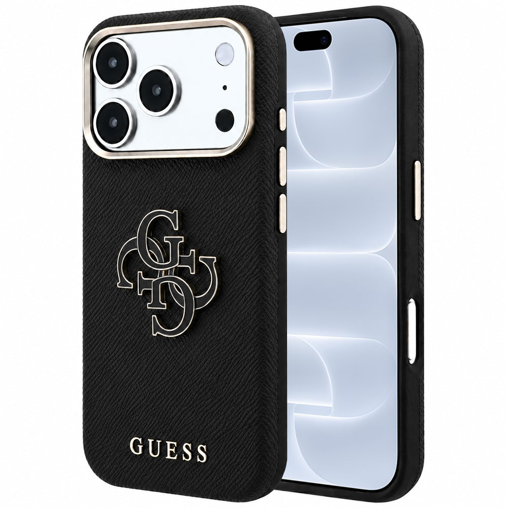 Cover til Apple iPhone 18 Pro / 17 Pro, Guess, Grained Big Resin Logo, Sort