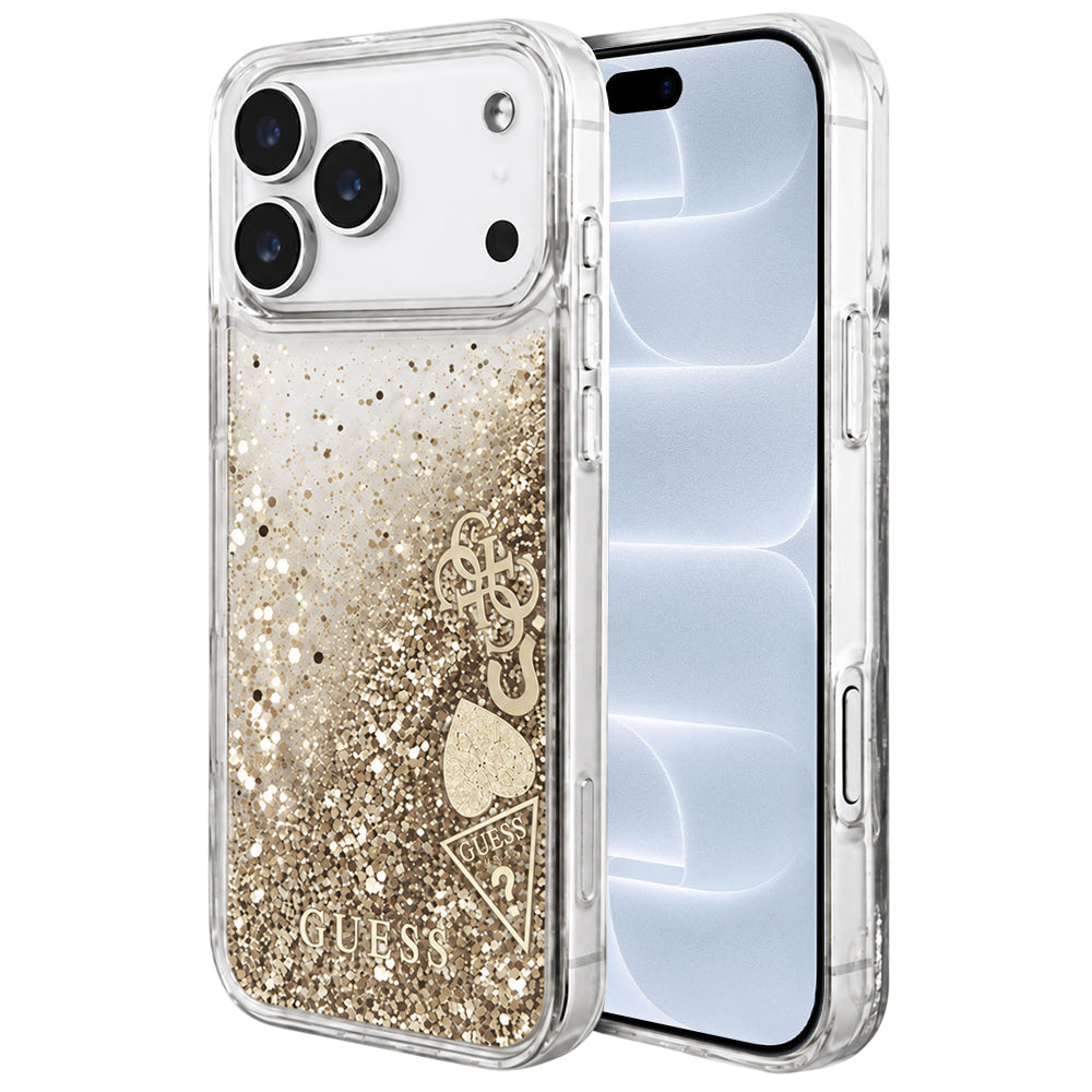 Etui til Apple iPhone 18 Pro / 17 Pro, Guess, Liquid Glitter Charms, gylden