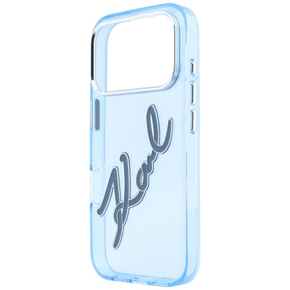 Cover til Apple iPhone 18 Pro / 17 Pro, Karl Lagerfeld, IML Big Signature Resin Logo og Metalramme, Blå