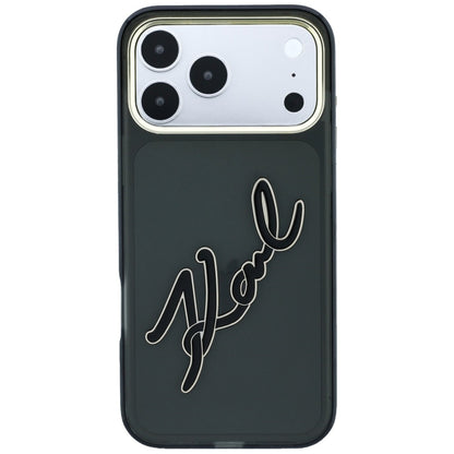 Cover til Apple iPhone 18 Pro / 17 Pro, Karl Lagerfeld, IML Big Signature Resin Logo og Metalramme, Sort