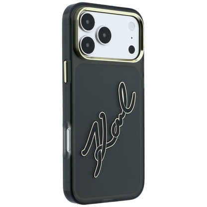 Cover til Apple iPhone 18 Pro / 17 Pro, Karl Lagerfeld, IML Big Signature Resin Logo og Metalramme, Sort