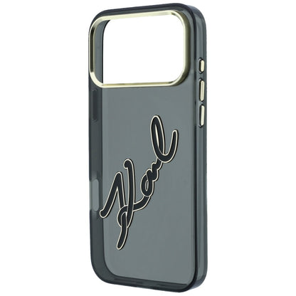 Cover til Apple iPhone 18 Pro / 17 Pro, Karl Lagerfeld, IML Big Signature Resin Logo og Metalramme, Sort