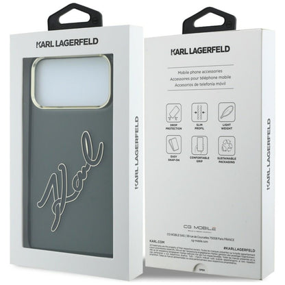 Cover til Apple iPhone 18 Pro / 17 Pro, Karl Lagerfeld, IML Big Signature Resin Logo og Metalramme, Sort