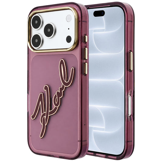 Cover til Apple iPhone 18 Pro / 17 Pro, Karl Lagerfeld, IML Big Signature Resin Logo og Metalramme, Vinrød