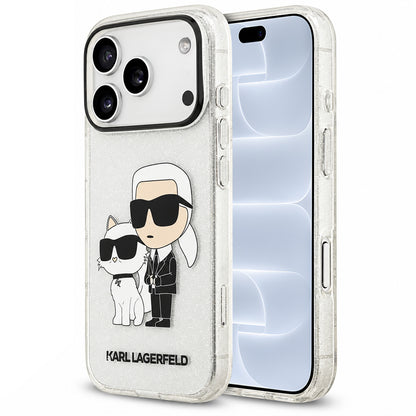 Case for Apple iPhone 18 Pro / 17 Pro, Karl Lagerfeld, IML Glitter Karl and Choupette NFT, Transparent