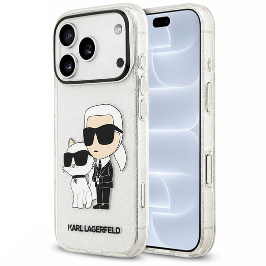 Etui til Apple iPhone 18 Pro / 17 Pro, Karl Lagerfeld, IML Glitter Karl and Choupette NFT, gennemsigtigt